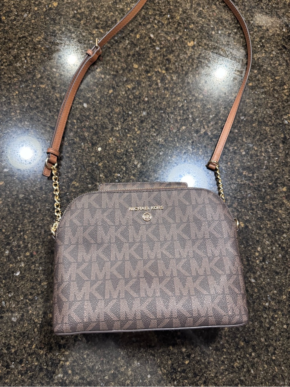 Michael Kors Brown Logo Dome Crossbody with Gold Hardware BRAND NEW